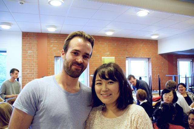 Not only internationals. Adam Bremholm, a 26 years-old native Swede and his girlfriend Erika from Japan, at the Swedish table. Photo: Jens Hansen.
