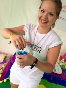 Caption: Amanda Storm Wikström, member of the Union SFQ, during the preparations in the SFQ-tent at Stockholm Pride, in 2014. Photo: Private