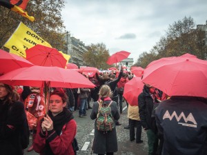 Red Lines action was the name of the demonstration organised by 350.org, where every participant wears something red. Photo: Tindra Englund