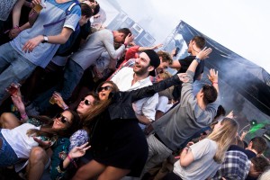 Drunk and happy festival visitors.